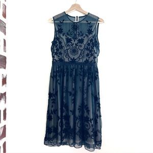 Needle & Thread Floral-Embroidered Sheer Organza Dress in Black Size 6